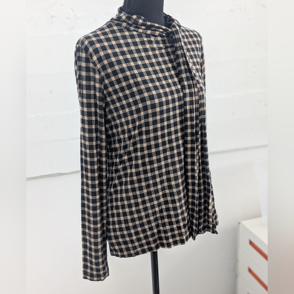 Black And Cream Checkered Neck Tie Blouse